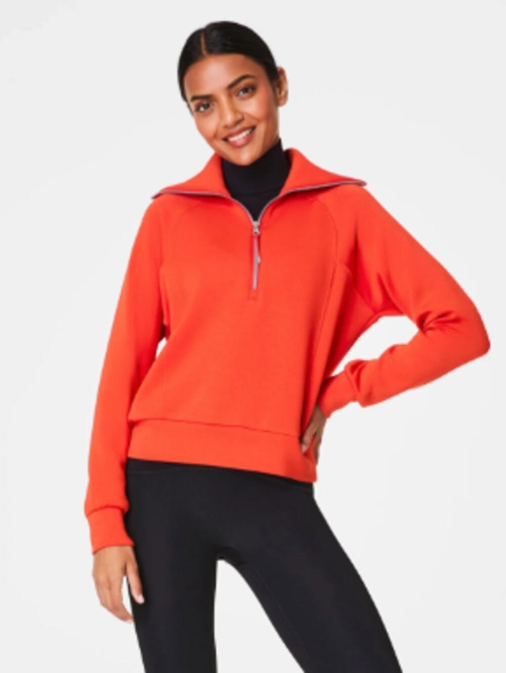 SPANX AirEssentials Half Zip Sweatshirt Monarch Orange Large Spacer Travel